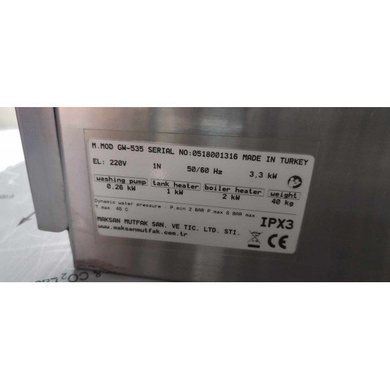 Μεταχειρισμένο Πλυντήριο Επιτραπέζιο Πιάτων/Ποτηριών Maksan GW-535 46Χ49Χ68