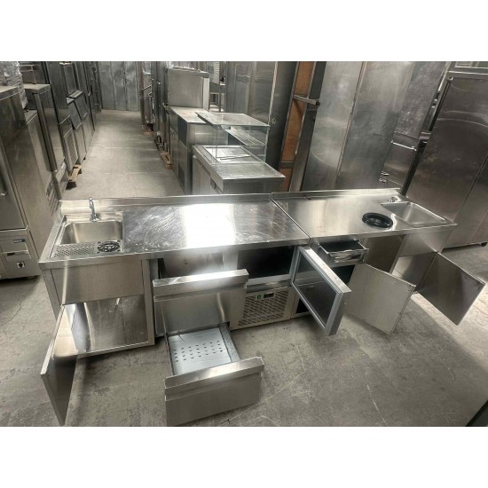 Μεταχειρισμένο Ψυχόμενο Πόστο καφέ 300Χ70Χ86 με 2 Γούρνες, ρινσερ και θέση για κάδο